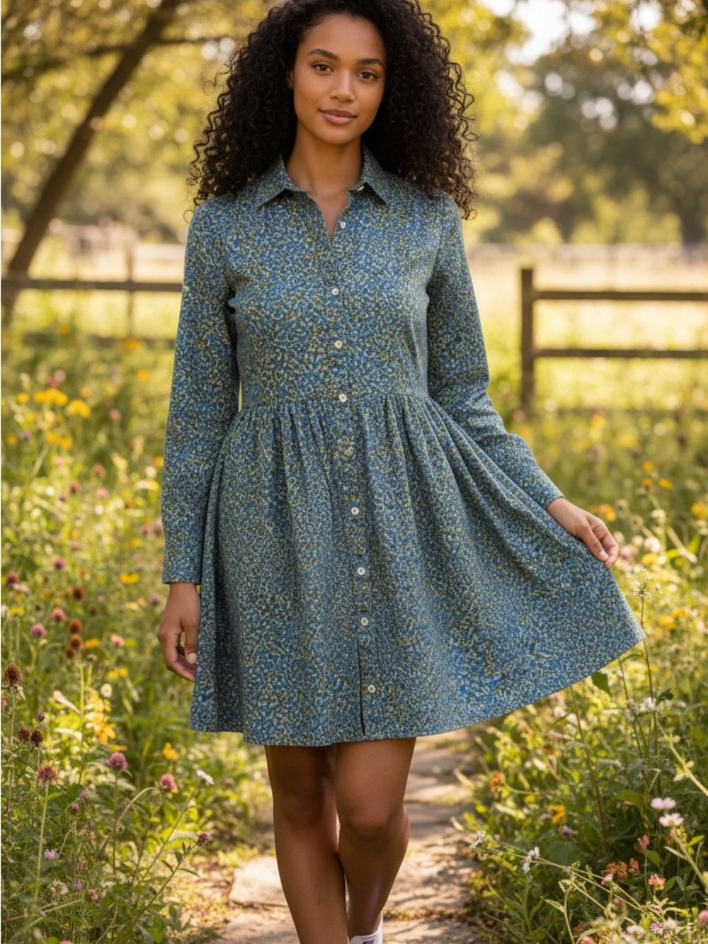 J.Crew Blue & Olive Floral Button-Front Mini Shirt Dress Size 8